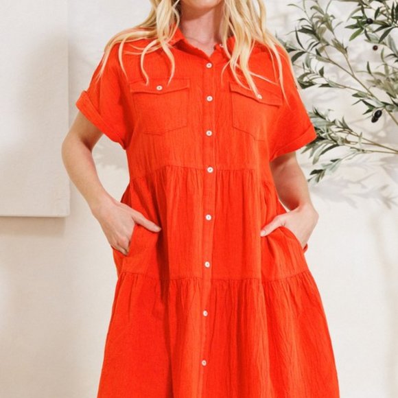 ODDI Full Size Printed Ruff Sleeve Romper with Pockets